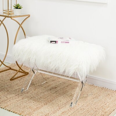 White Faux Fur Upholstered Bench With Acrylic X-Leg - Image 0