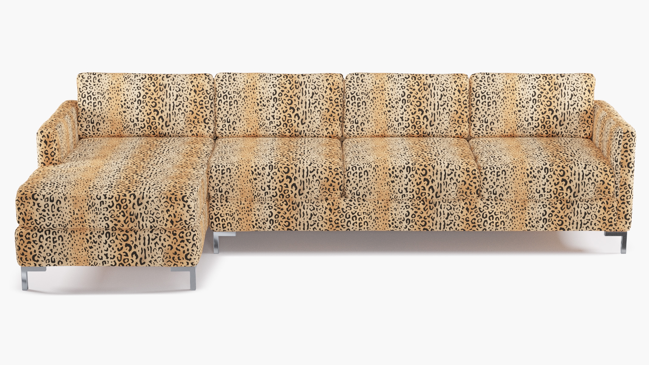 Modern Sectional, Left Facing, Leopard, Chrome L Leg - Image 0