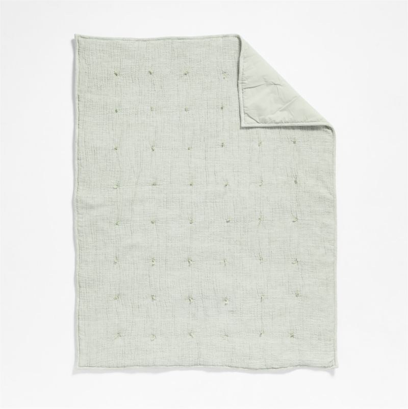Aire Muted Teal Crinkle Hand-Quilted Organic Cotton Baby Crib Quilt - Image 3