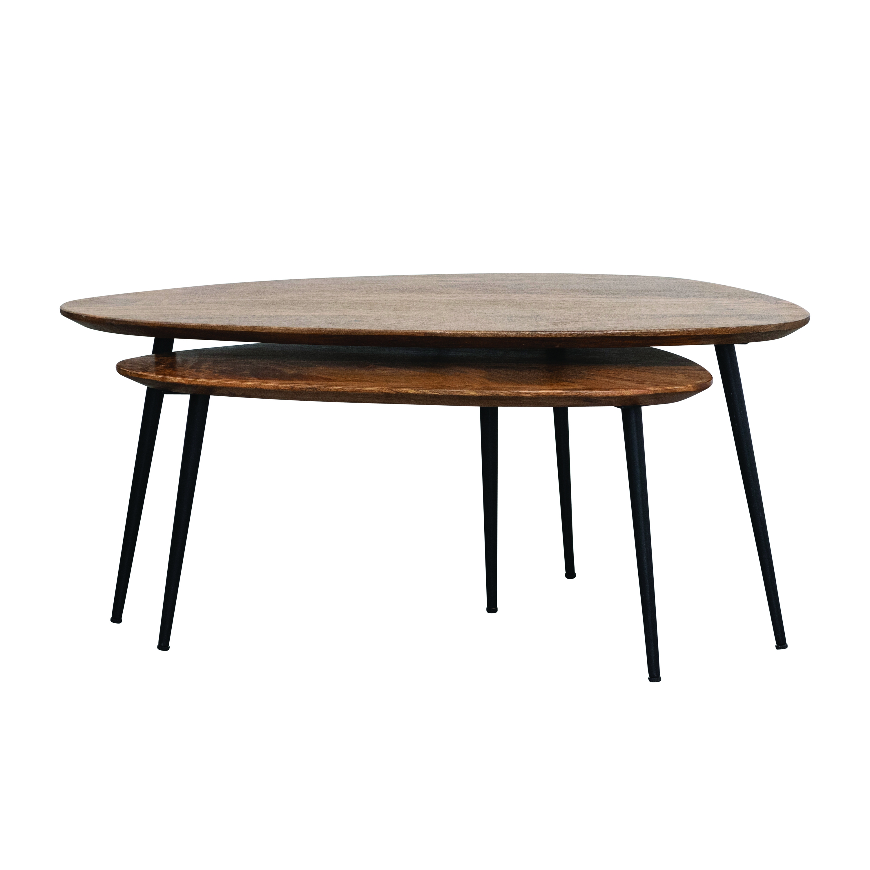 Mid Century Modern Wood and Metal Organic Shaped Nesting Tables, Set of 2 Sizes, Walnut Finish and Black - Image 0