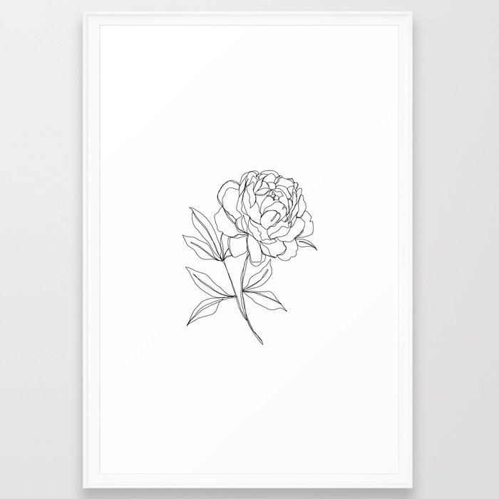 Botanical Illustration Line Drawing - Peony Framed Art Print by The Colour Study - Scoop White - Large 24" x 36"-26x38 - Image 0