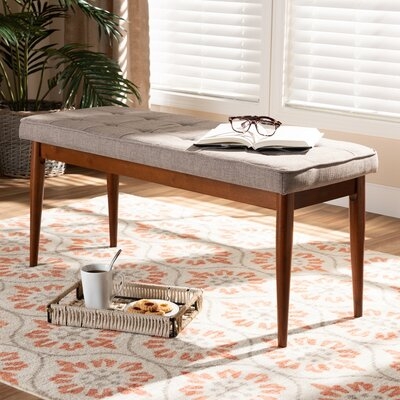 Corrigan Studio® Studio Itami Mid-Century Modern Light Grey Fabric Upholstered Medium Oak Finished Wood Dining Bench - Image 0