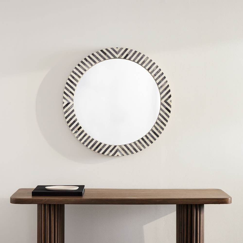 Parson's Wall Mirror, Round, Herringbone Frame - Image 0