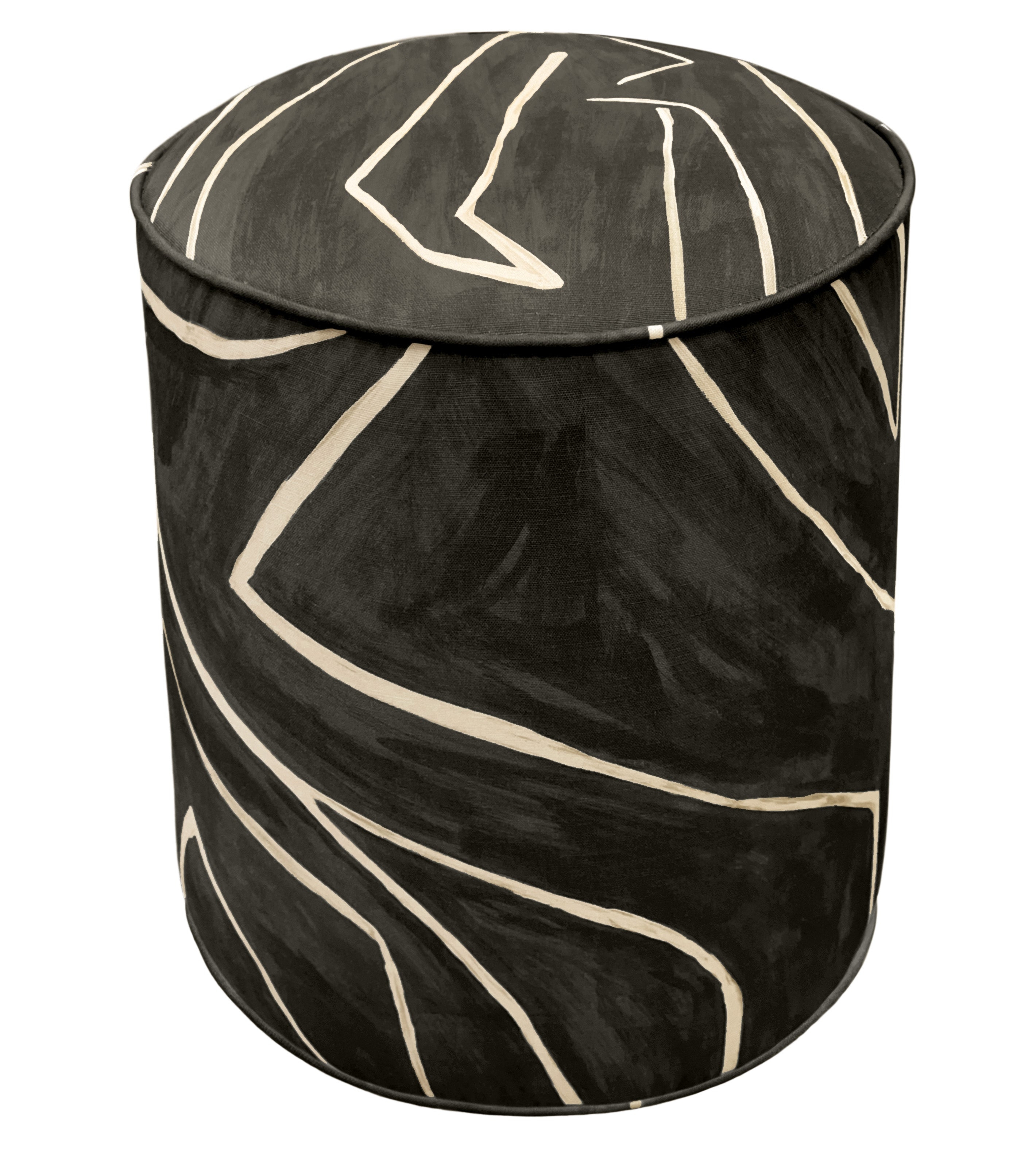 THE TIGHT ROUND OTTOMAN :: GRAFFITO // ONYX + BEIGE - 4" X 4" Sample - Image 0