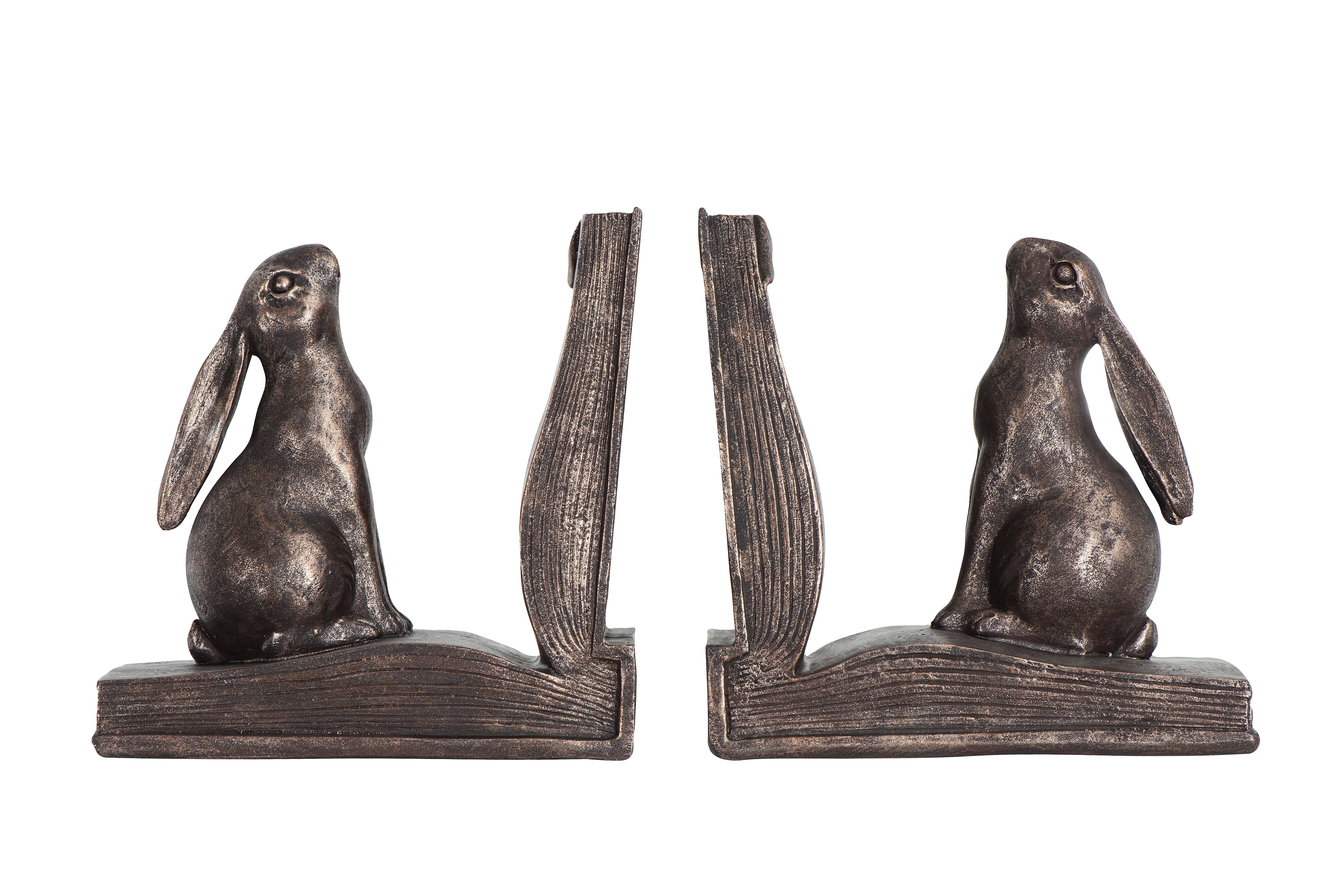 Rustic Bronze Rabbit on Book Resin Bookends (Set of 2 Pieces) - Image 0