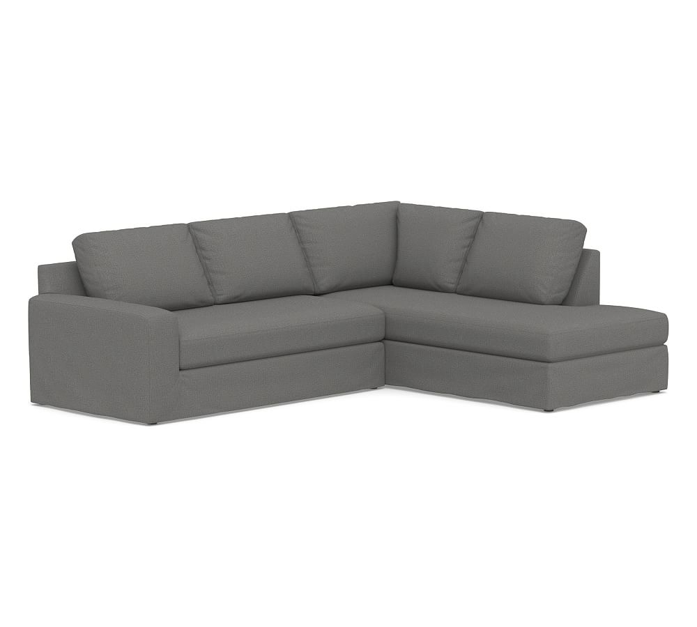 Big Sur Square Arm Slipcovered Left-Arm Loveseat Return Bumper Sectional with Bench Cushion, Down Blend Wrapped Cushions, Performance Brushed Basketweave Slate - Image 0