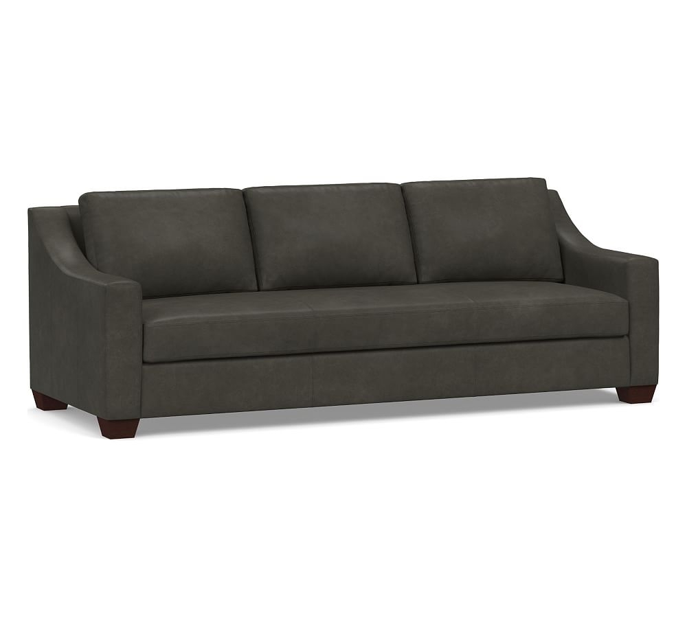 York Slope Arm Leather Grand Sofa 95" with Bench Cushion, Polyester Wrapped Cushions, Churchfield Ebony - Image 0