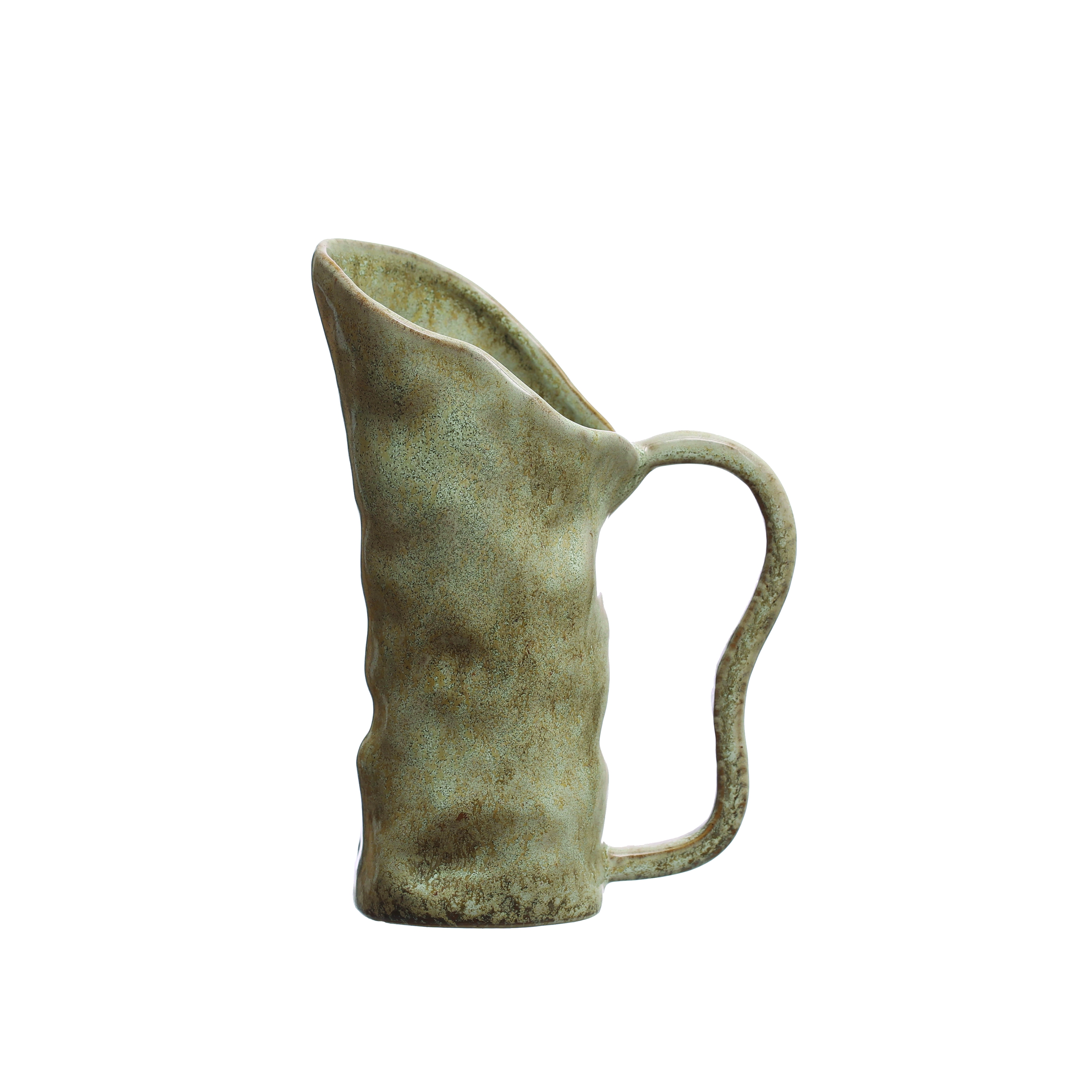 7.5 Inches 12-Ounce Stoneware Organic Shaped Pitcher in Reactive Glaze, Green - Image 0