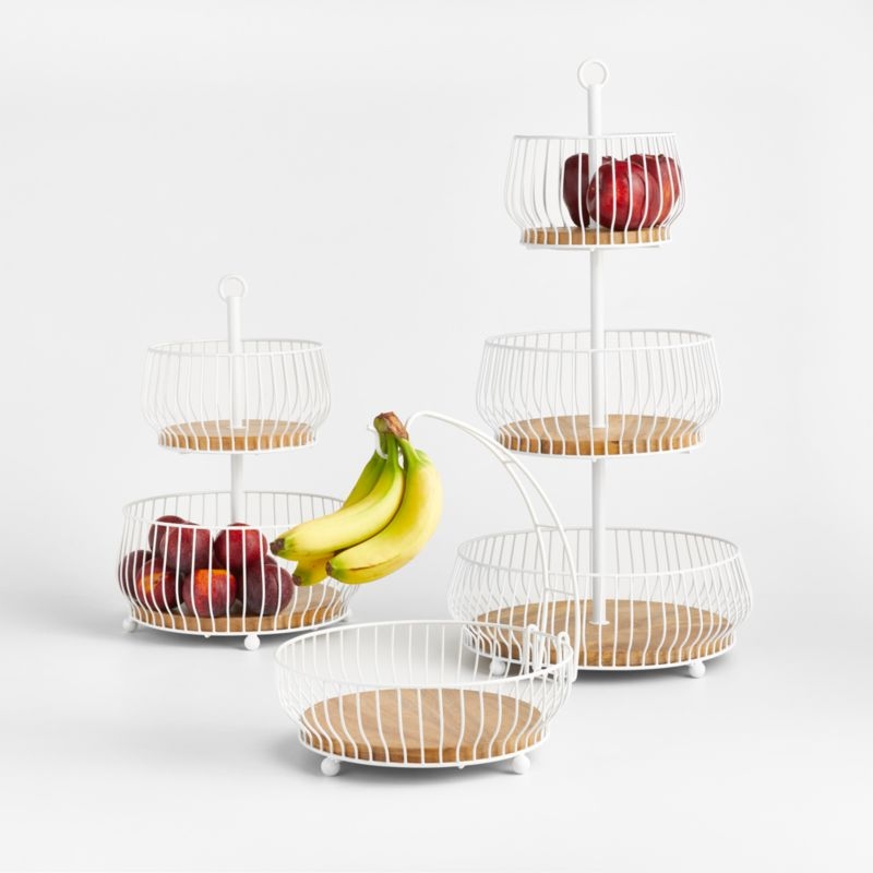 Cora White and Wood 2-Tier Fruit Basket - Image 1