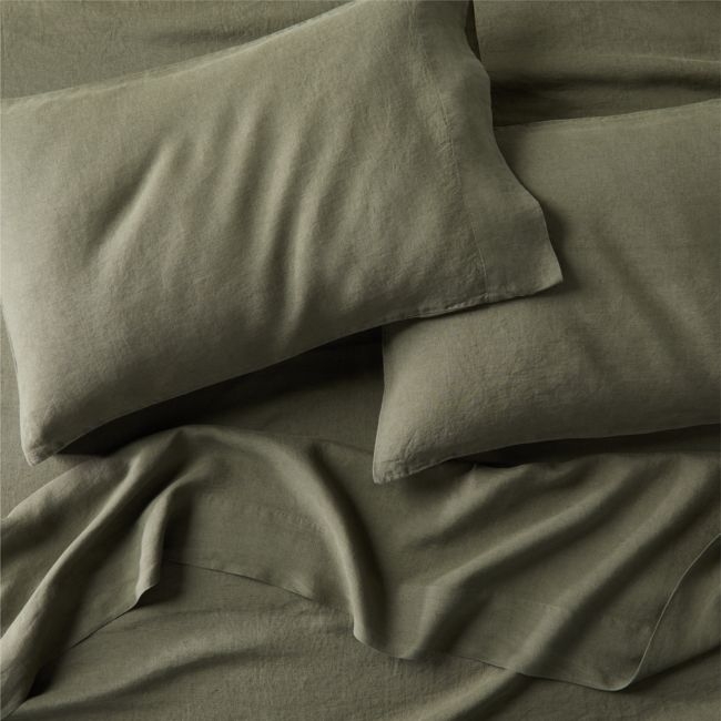 New Natural EUROPEAN FLAX ™-certified Linen Burnt Green King Bed Sheet Set - Image 0