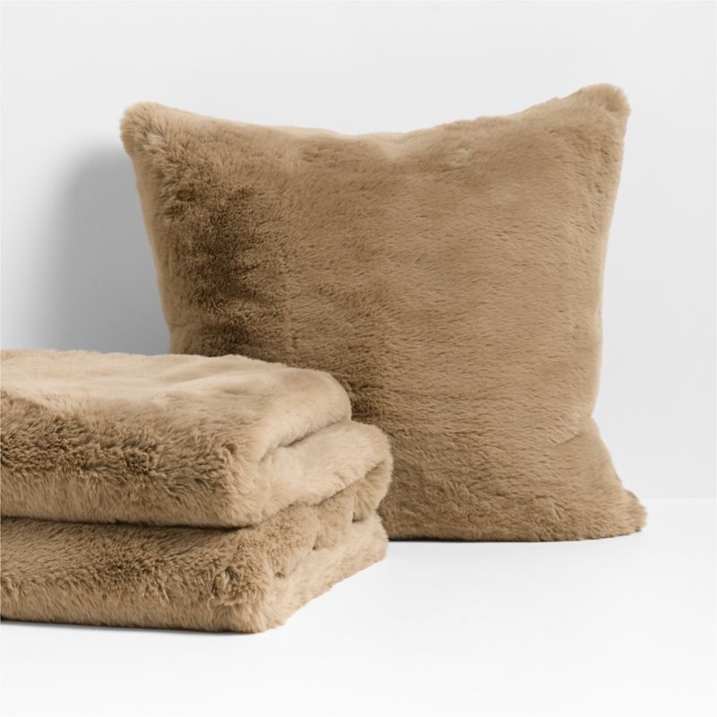 Sierra Tan Faux Fur 23x23 Throw Pillow Cover - Image 3