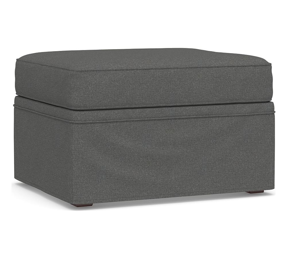 Cameron Roll Arm Slipcovered Storage Ottoman, Polyester Wrapped Cushions, Park Weave Charcoal - Image 0