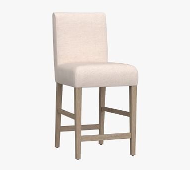 Oliver Upholstered Counter Height Bar Stool, Gray Wash Leg, Brushed Crossweave Navy - Image 1