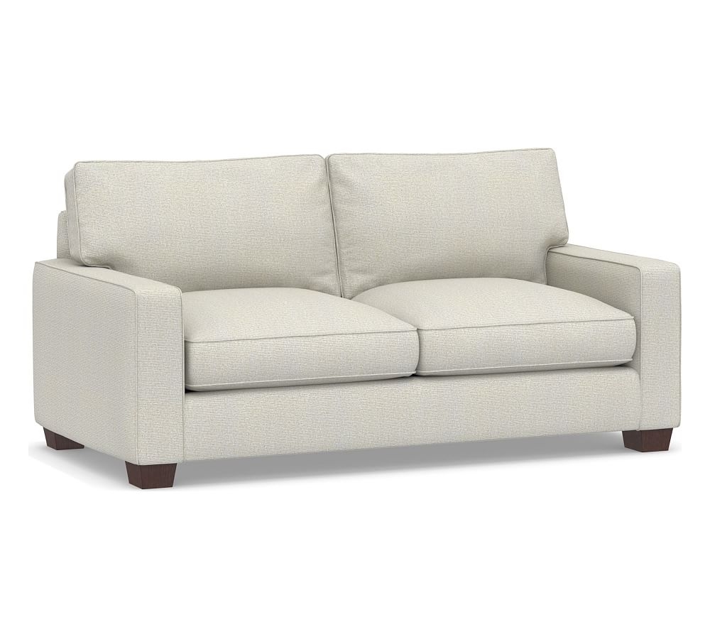 PB Comfort Square Arm Upholstered Sofa 76.5", Box Edge, Down Blend Wrapped Cushions, Performance Heathered Basketweave Dove - Image 0