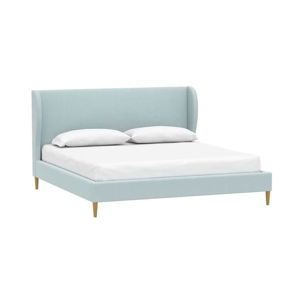 Wren Wingback Upholstered Bed, King, Recycled Blend Chenille Washed Light Pool, MTO - Image 0