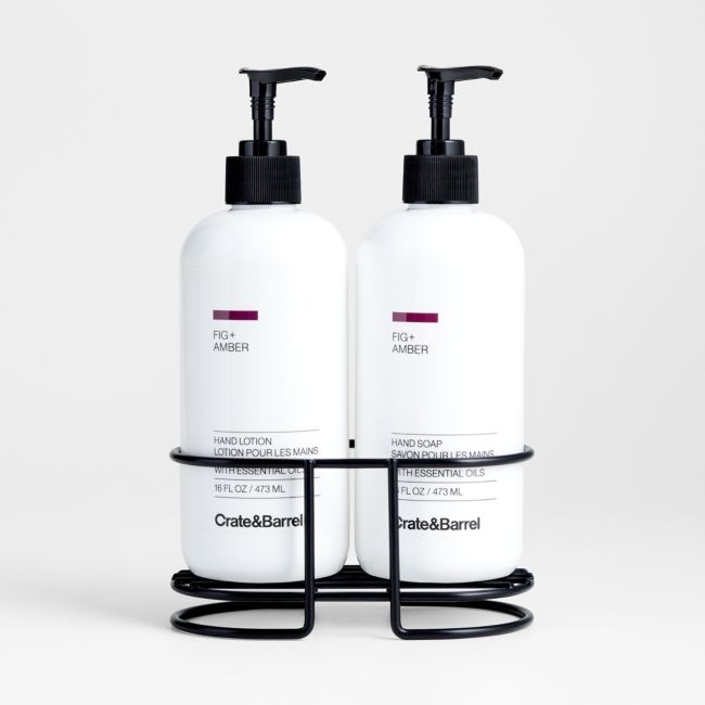 Fig + Amber Hand Soap and Lotion Set with Matte Black Caddy - Image 0