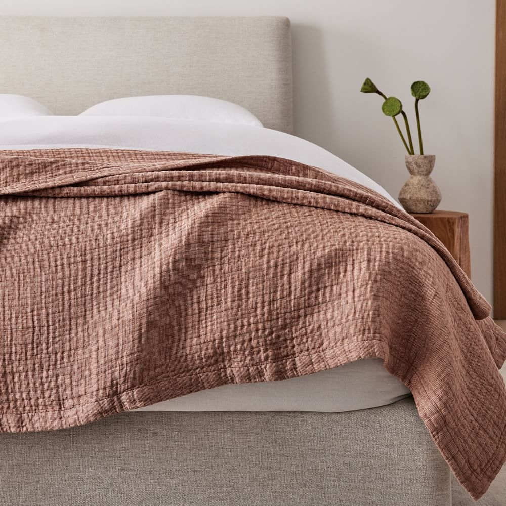 European Flax Linen Blanket, King/Cal. King, Terracotta Melange - Image 0