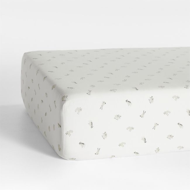 Baby's First Natural Animal 100% Organic Cotton Heathered Jersey Baby Crib Fitted Sheet - Image 0