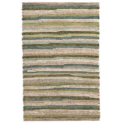 Francisco Striped Hand Flatweave Cotton Green/Beige Area Rug - Image 0