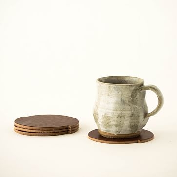 Split Circle Leather Coasters, Set of 4, Dark Brown - Image 3