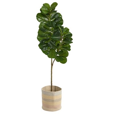 5.5Ft. Fiddle Leaf Fig Artificial Tree In Handmade Natural Cotton Multicolored Woven Planter - Image 0