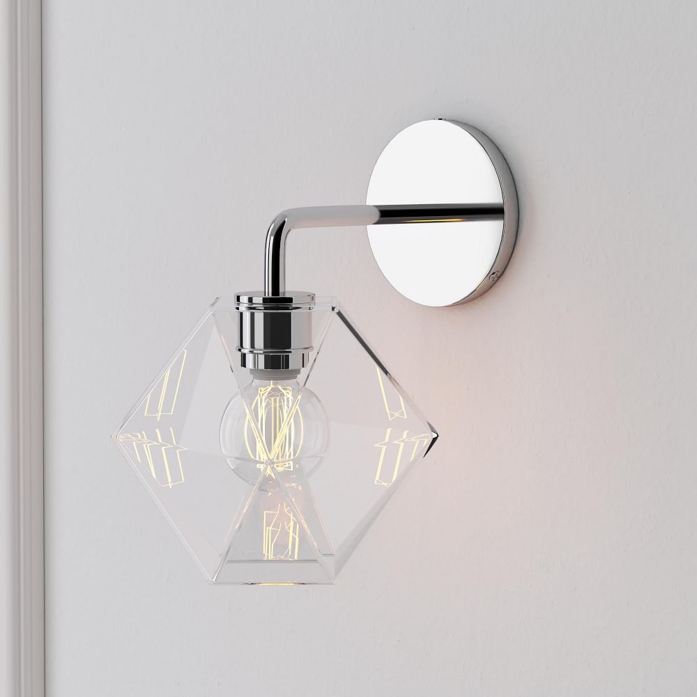 Sculptural Sconce, Faceted Mini, Clear, Chrome, 5.5" - Image 0