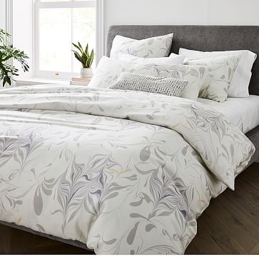 Tencel Feathered Marble Duvet, Full/Queen, Frost Gray - Image 0
