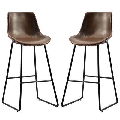 Vintage Bar Stools Set Of 2, Leatherier Counter Height Dining Stools With Back For Kitchen, Dining Room And Living Room, Upholstered Pub Counter Height Chairs, Dining Room Furniture - Image 0