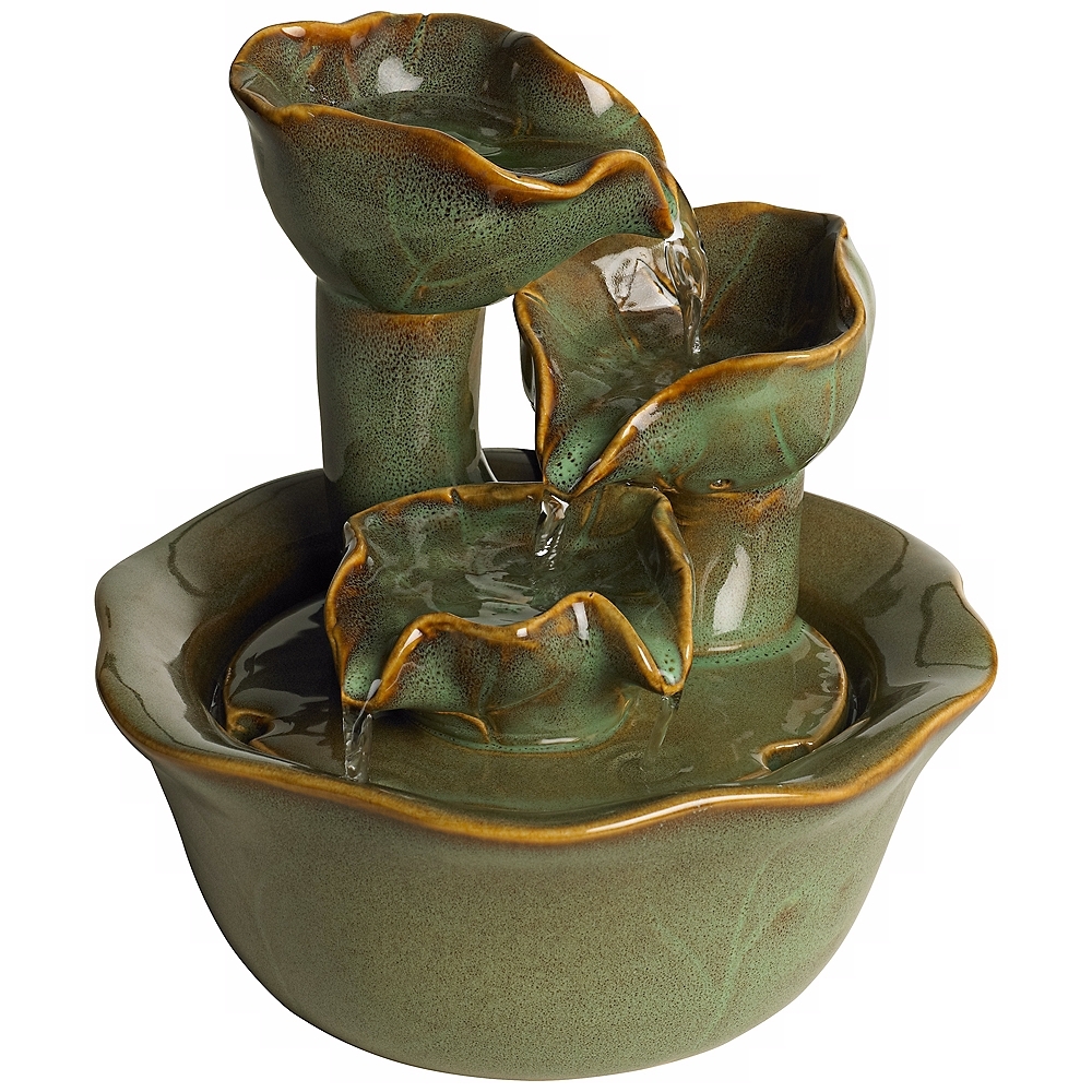Organic Water Lily Ceramic 8" High Tabletop Fountain - Style # V7871 - Image 0