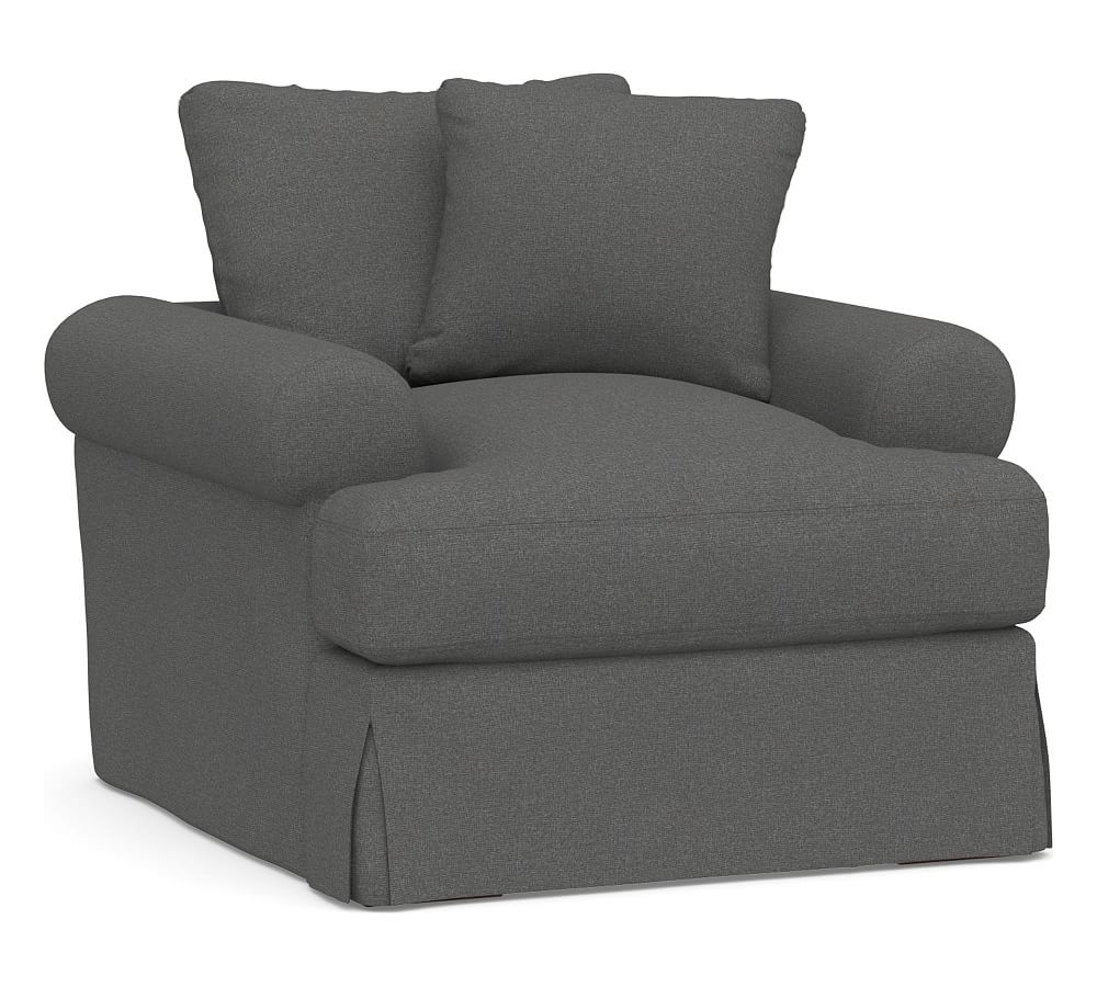 Sullivan Roll Arm Slipcovered Deep Seat Armchair, Down Blend Wrapped Cushions, Park Weave Charcoal - Image 0