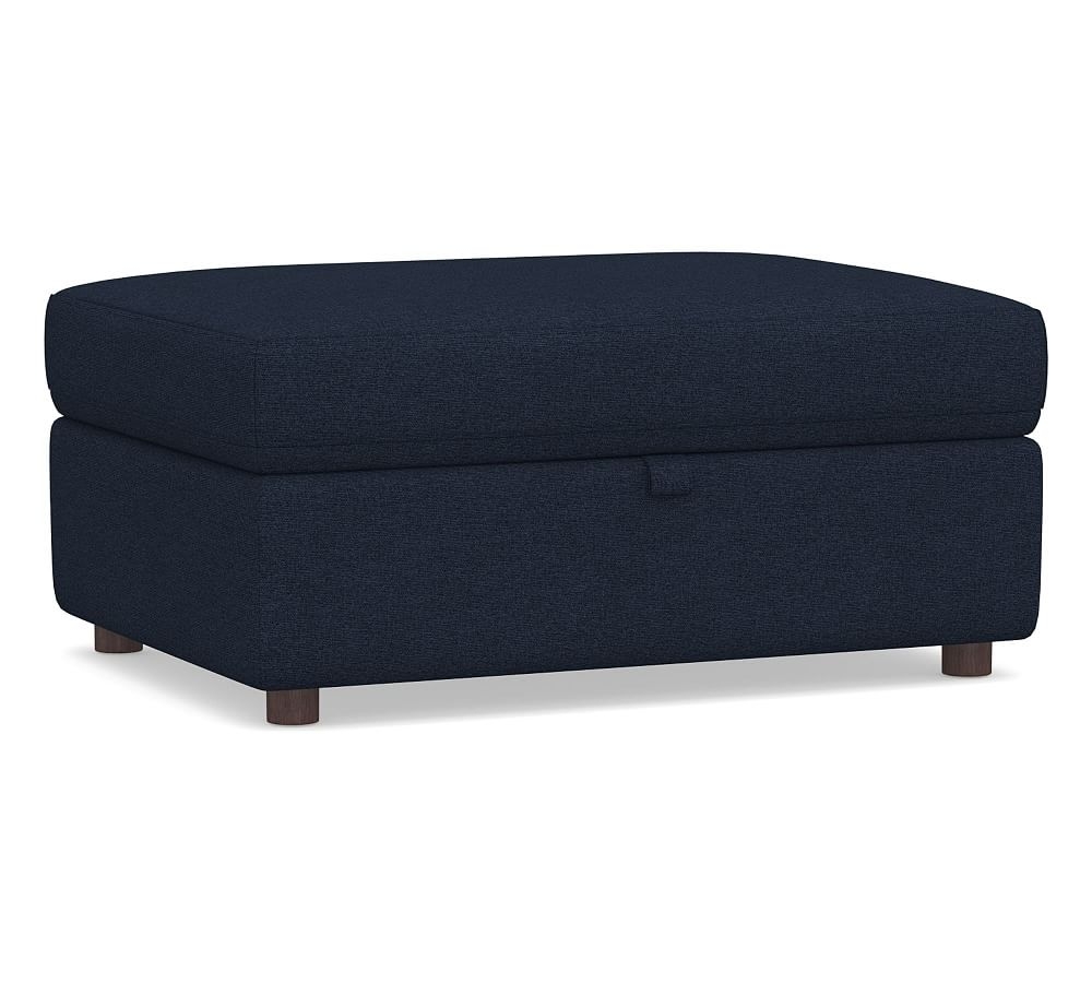 Ultra Lounge Upholstered Storage Ottoman, Polyester Wrapped Cushions, Performance Heathered Basketweave Navy - Image 0