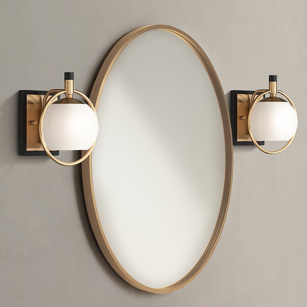 Possini Euro Carlyn 9 1/2" High Brass and Black Wall Sconces Set of 2 - Image 0