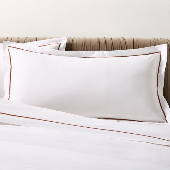 Marisal Organic Cotton Percale 400 Thread Count White and Sienna Brown King Shams Set of 2 - Image 0