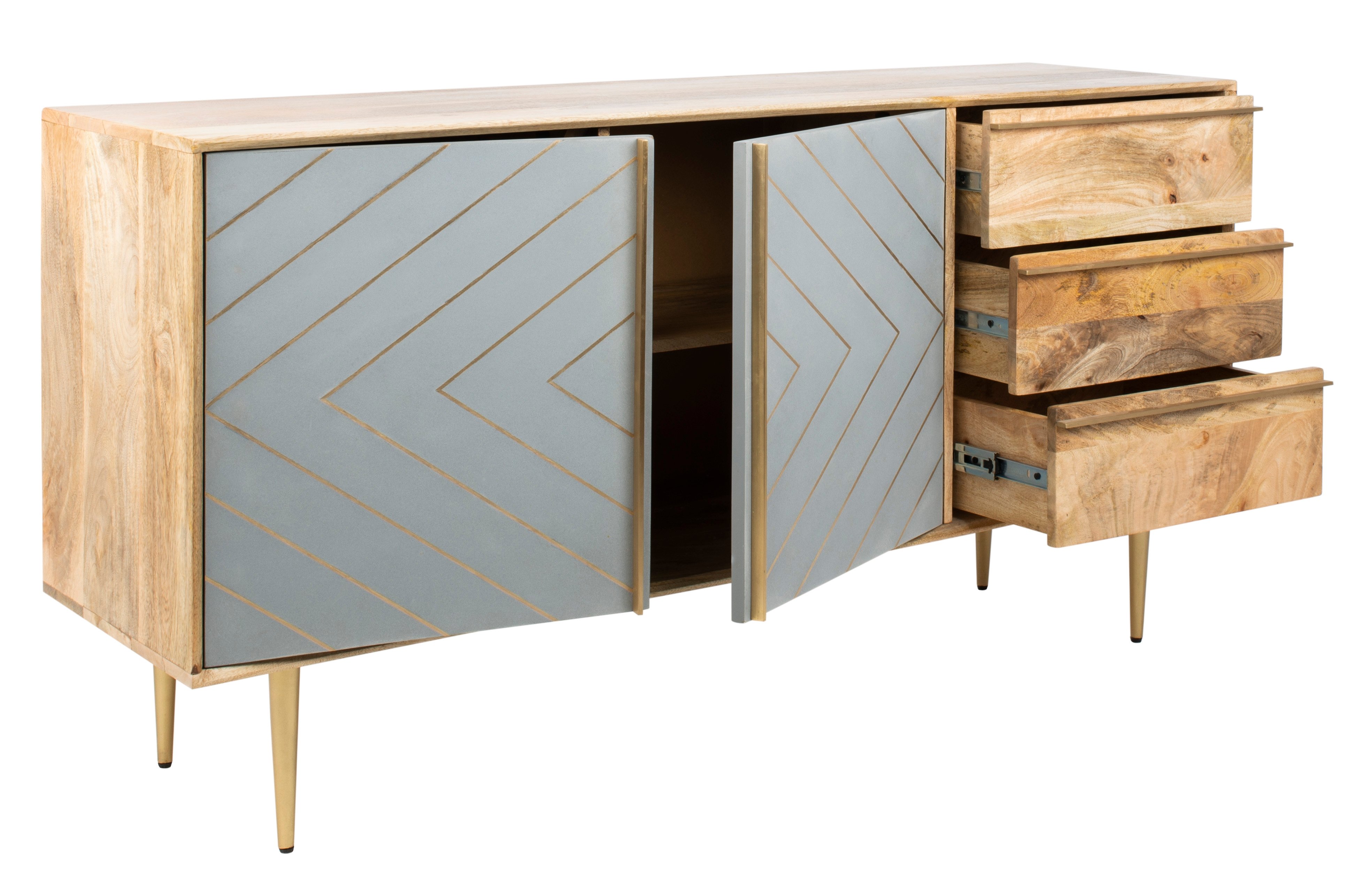 Titan Gold Inlayed Cement Sideboard - Natural Mango/Brass/Cement - Arlo Home - Image 2