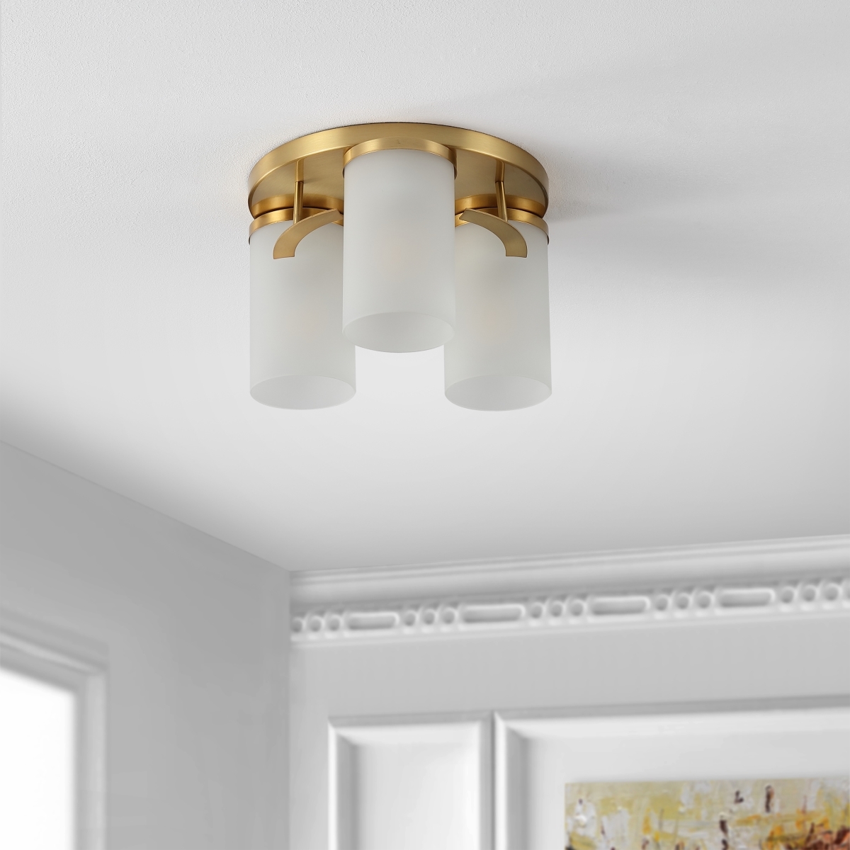 Jeffra 3Lt 12.5" Flush Mount - Brass - Safavieh - Image 1