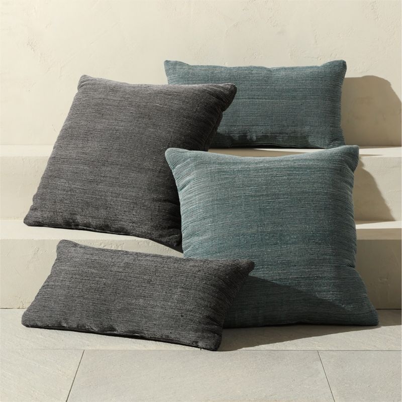 Alec Black Textured Striped Outdoor Throw Pillow 24"x12" - Image 1