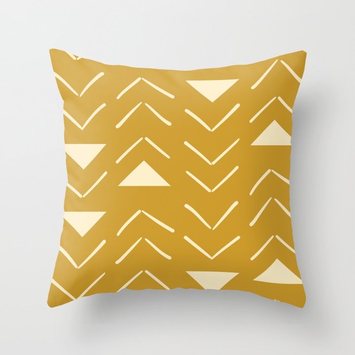 Mud Cloth Vector In Gold Couch Throw Pillow by Becky Bailey - Cover (16" x 16") with pillow insert - Outdoor Pillow - Image 0