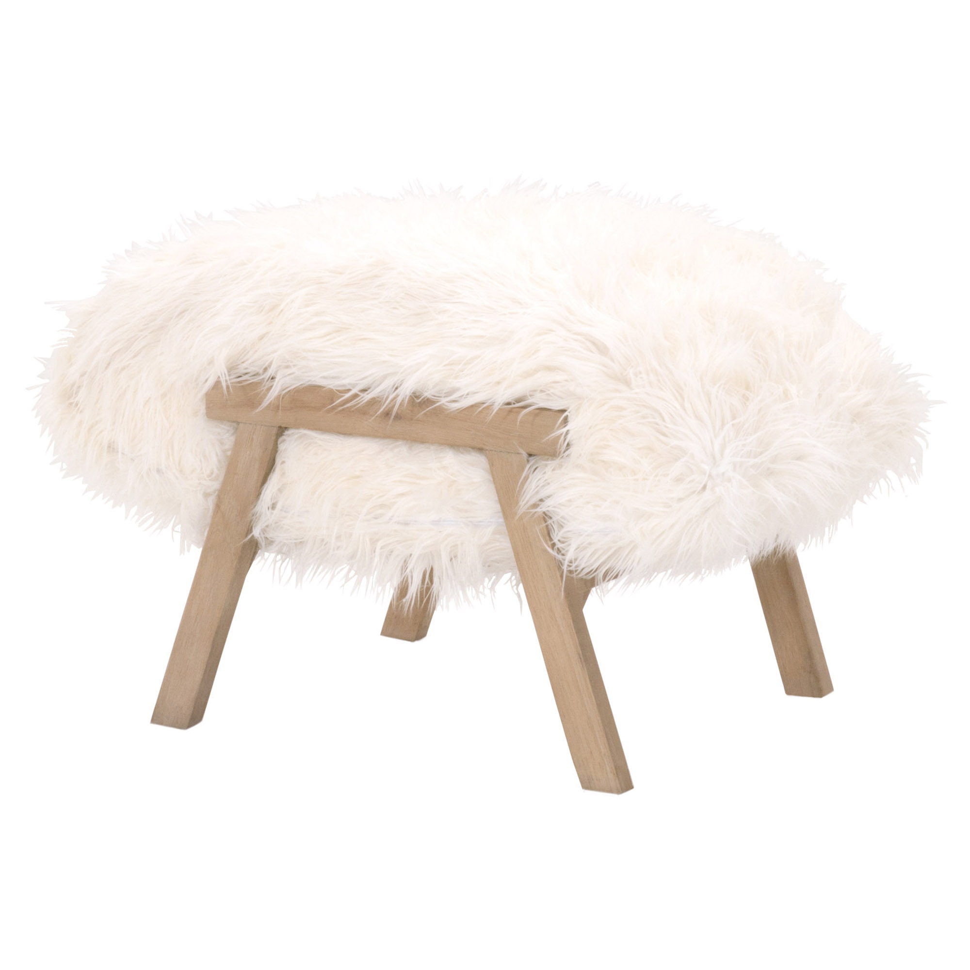 Tibet Faux Wool Ottoman, White - Image 1