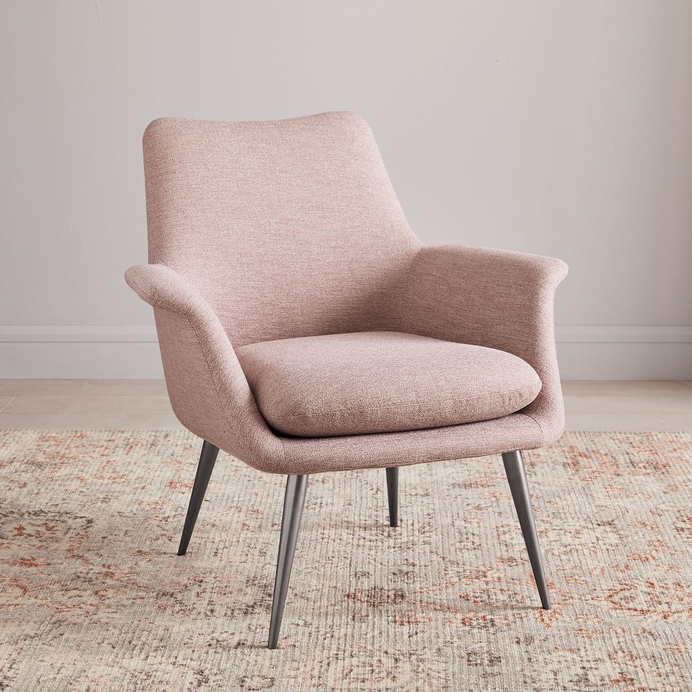 Open Box: Finley Flare Chair, Poly, Chenille Tweed, Frost Gray, Burnished Bronze - Image 3