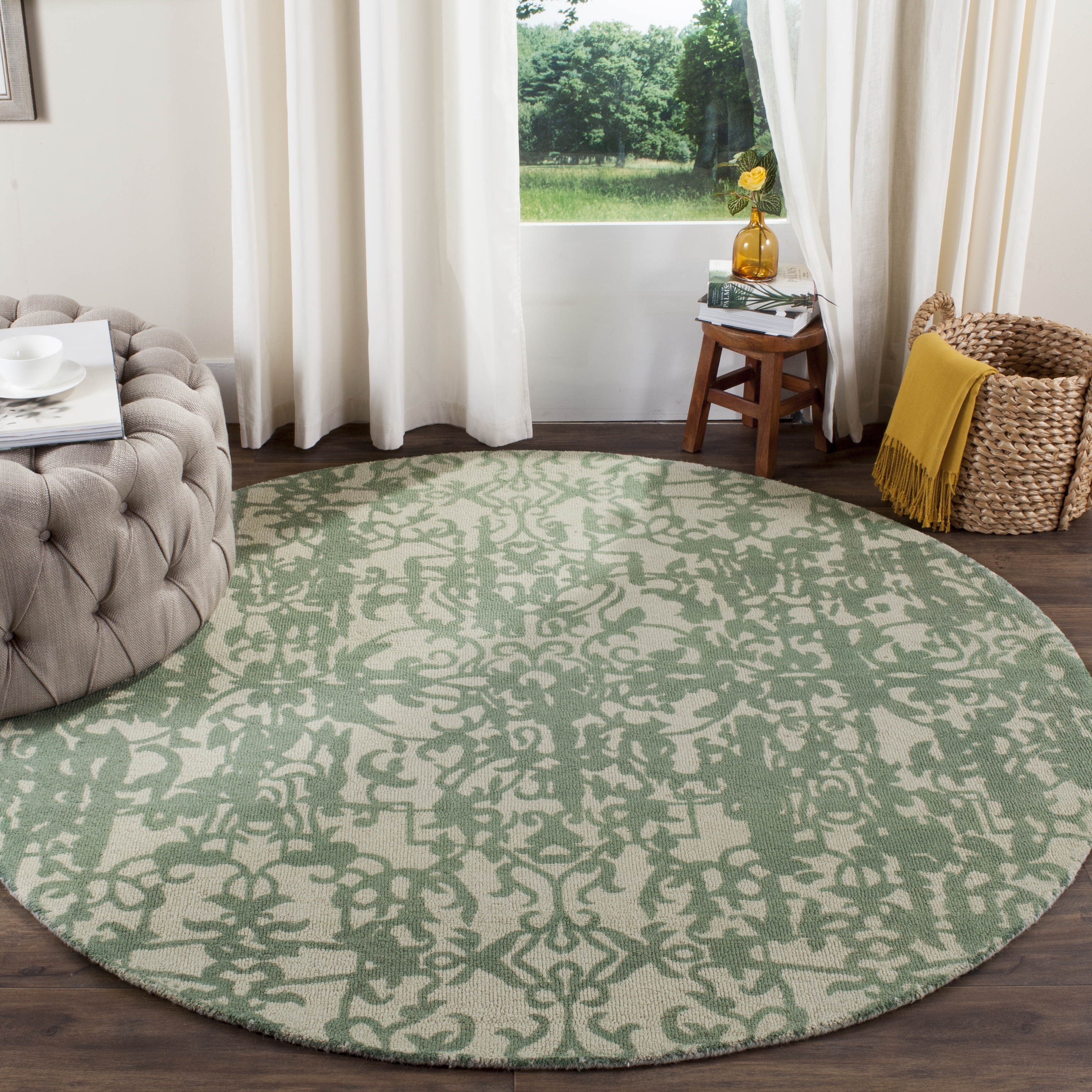 Arlo Home Hand Tufted Area Rug, RVT101C, Grey/Turquoise,  6' X 6' Round - Image 1