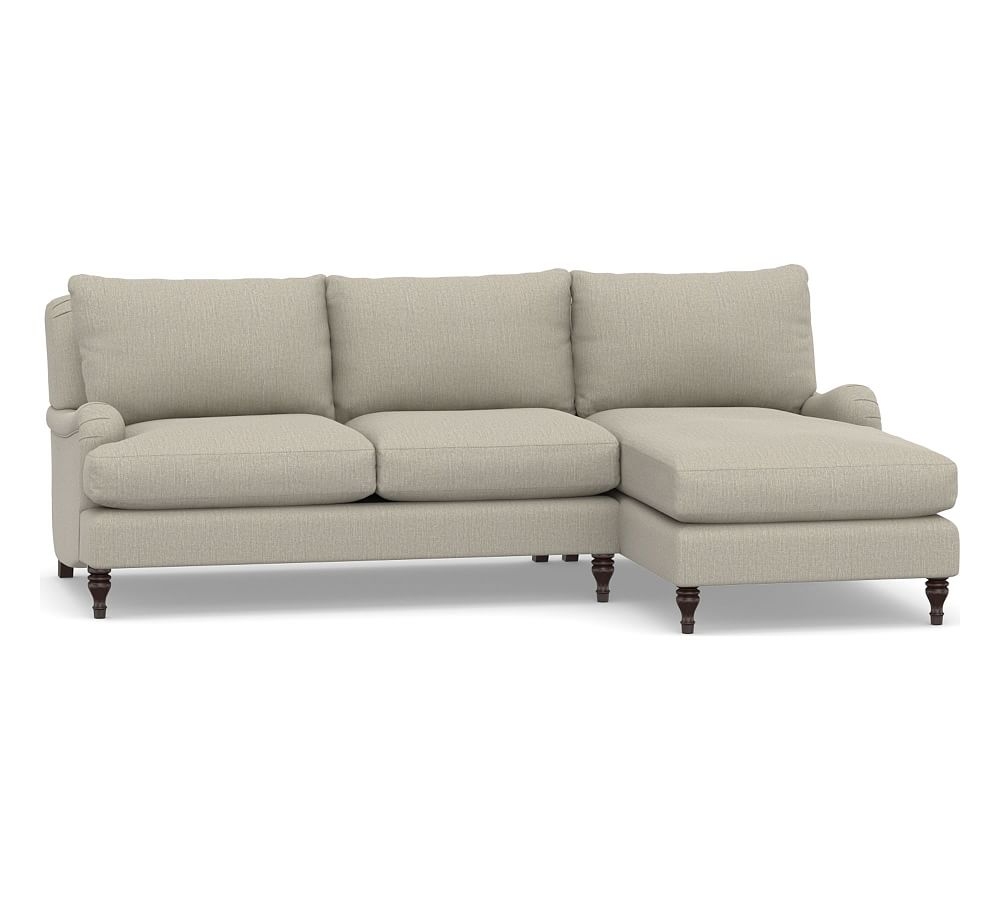 Carlisle English Arm Upholstered Left Arm Loveseat with Chaise Sectional, Down Blend Wrapped Cushions, Chenille Basketweave Pebble - Image 0