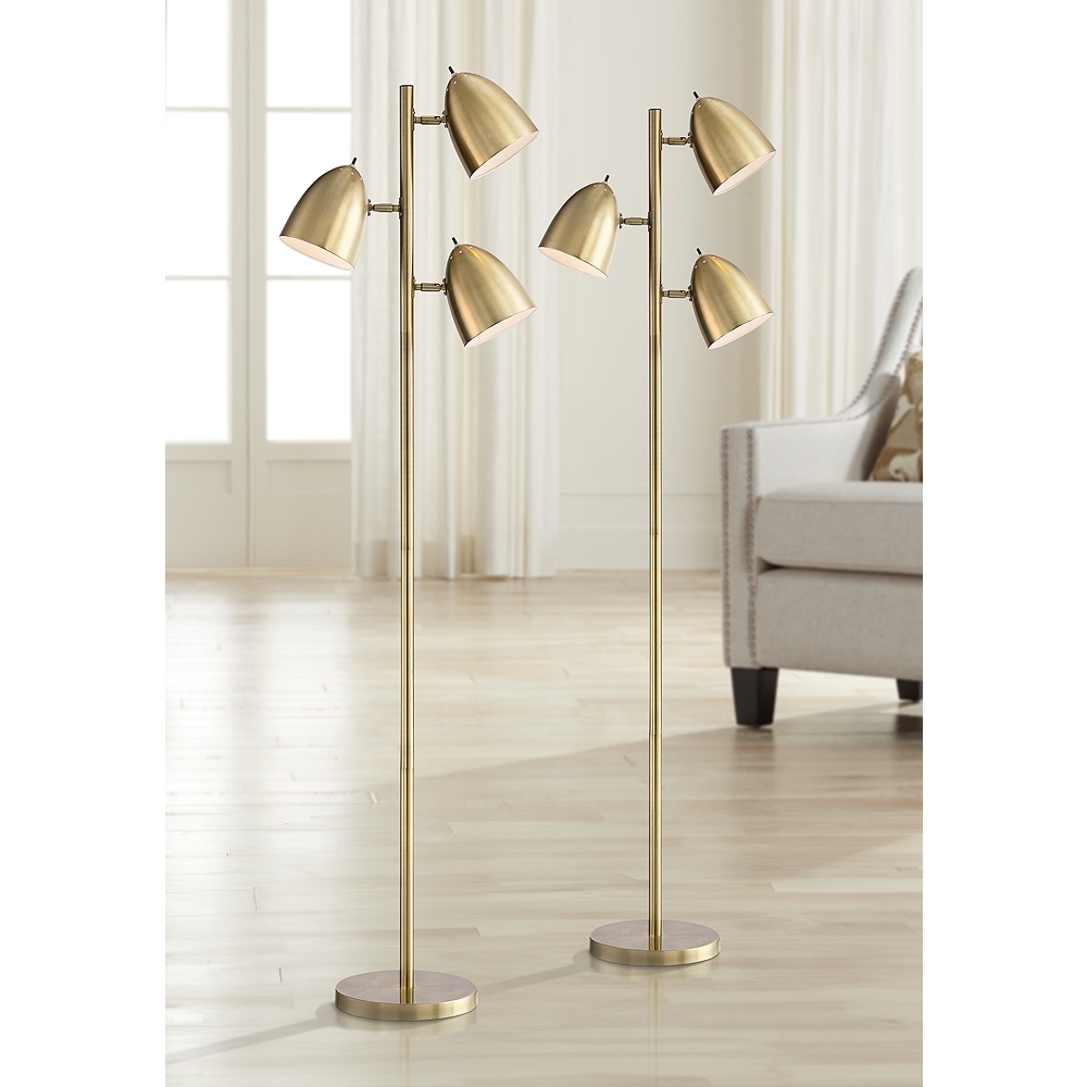 360 Lighting Aaron 64" Brass 3-Light Modern Floor Lamps Set of 2 - Image 0