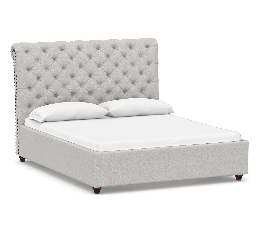 Chesterfield Tufted Upholstered Bed, King, Park Weave Ash - Image 0