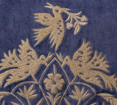 Colette Embroidered Pillow Cover, 20 x 20", Indigo/Gold - Image 1