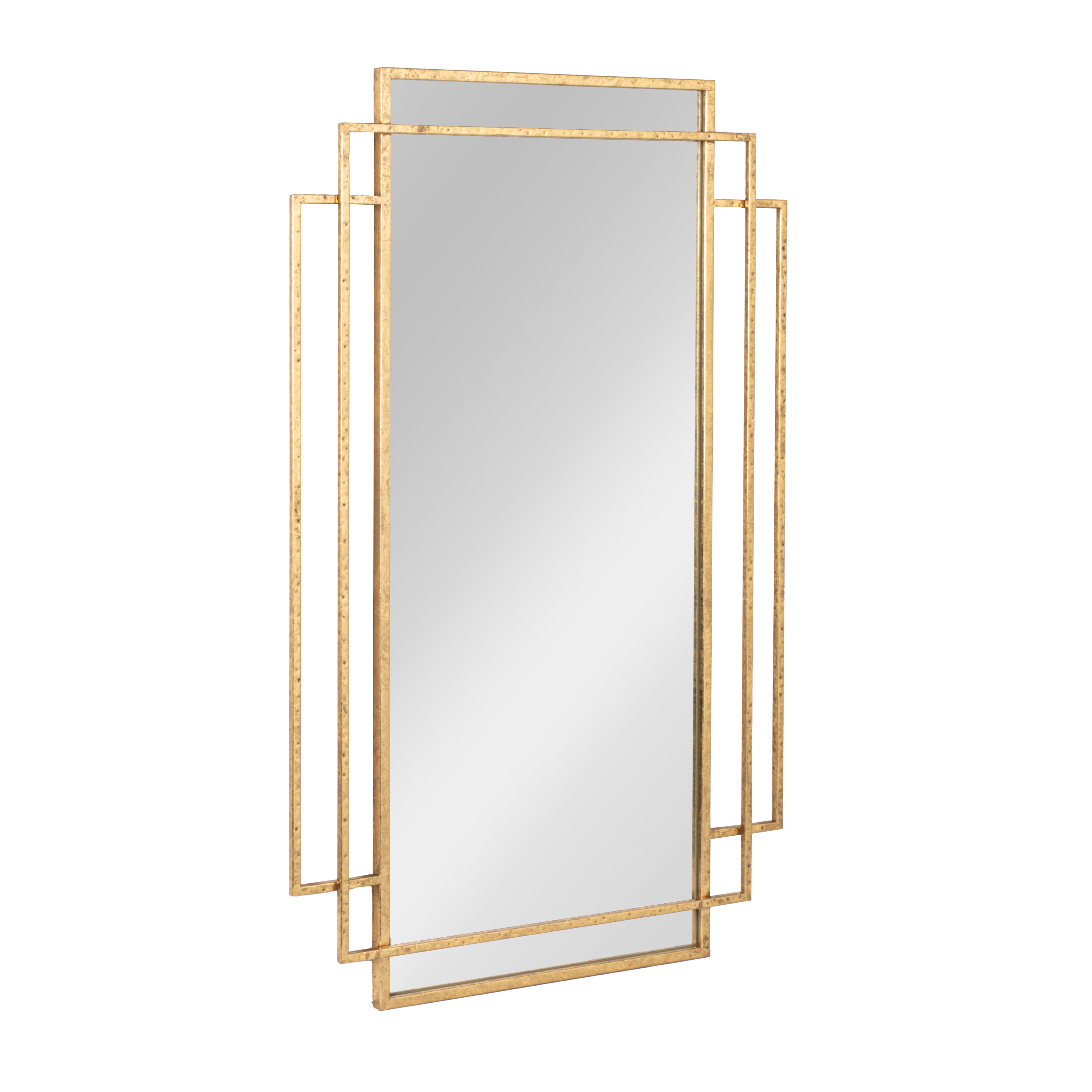 Metal Wall Mirror with Geometric Framework, Gold - Image 0
