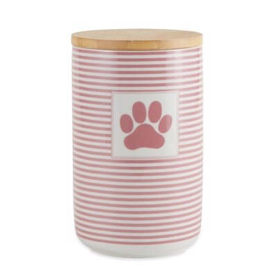 HUNTER GREEN STRIPE WITH PAW PATCH CERAMIC TREAT CANISTER - Image 0