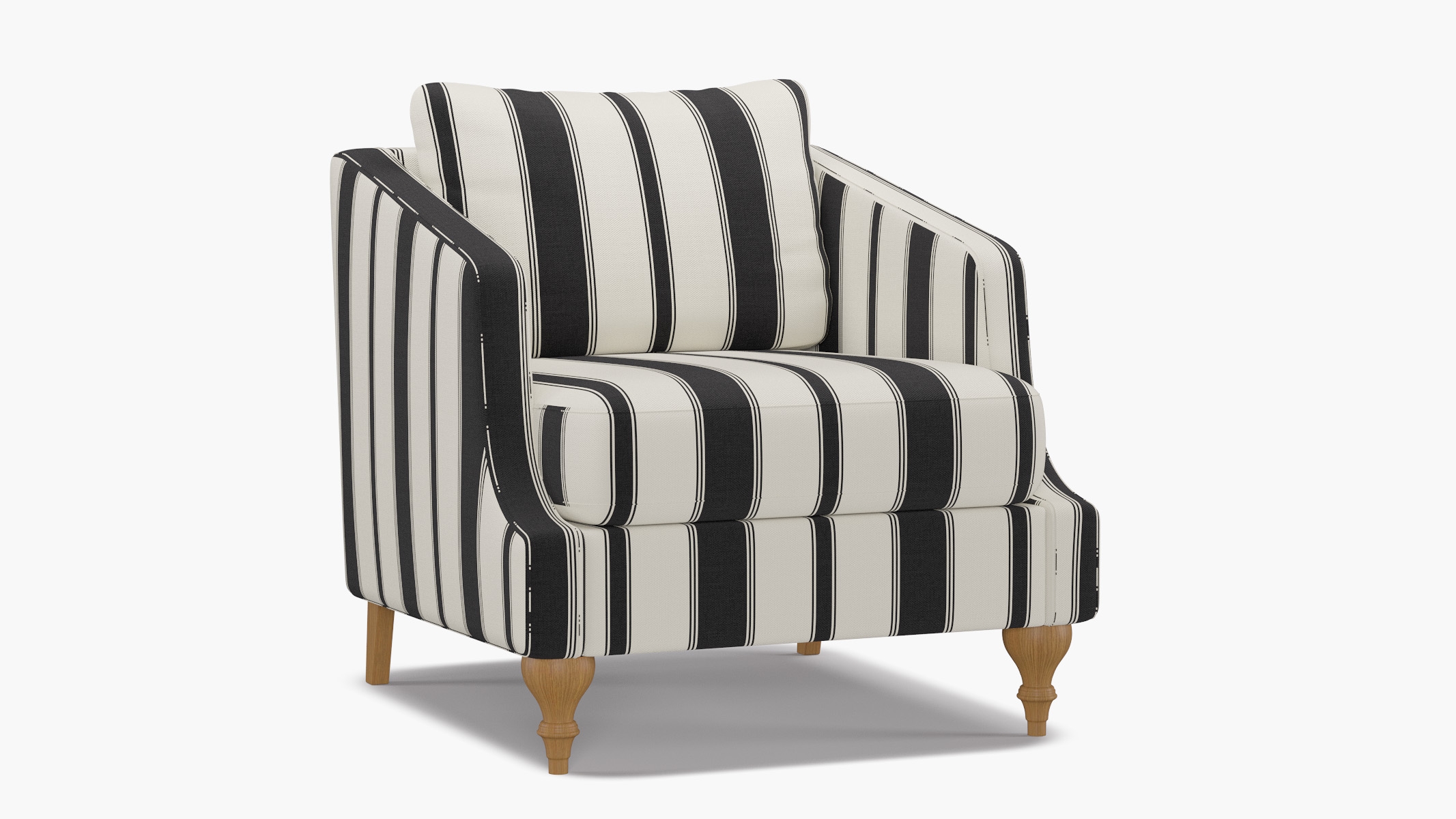 Slope Arm Chair, Ink Clarence Stripe, Natural Turned Wood Leg - Image 1