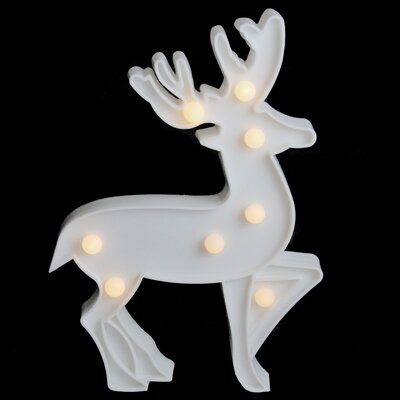 9.75" Battery Operated LED Lighted White Reindeer Christmas Marquee Sign - Image 0