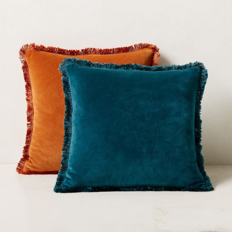Bettie Teal Velvet Throw Pillow with Down-Alternative Insert 18'' - Image 3