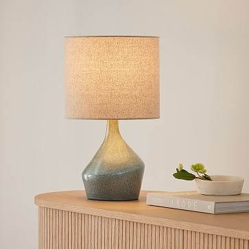 Asymmetric Ceramic Table Lamp Speckled Moss Natural Linen (19") - Image 1